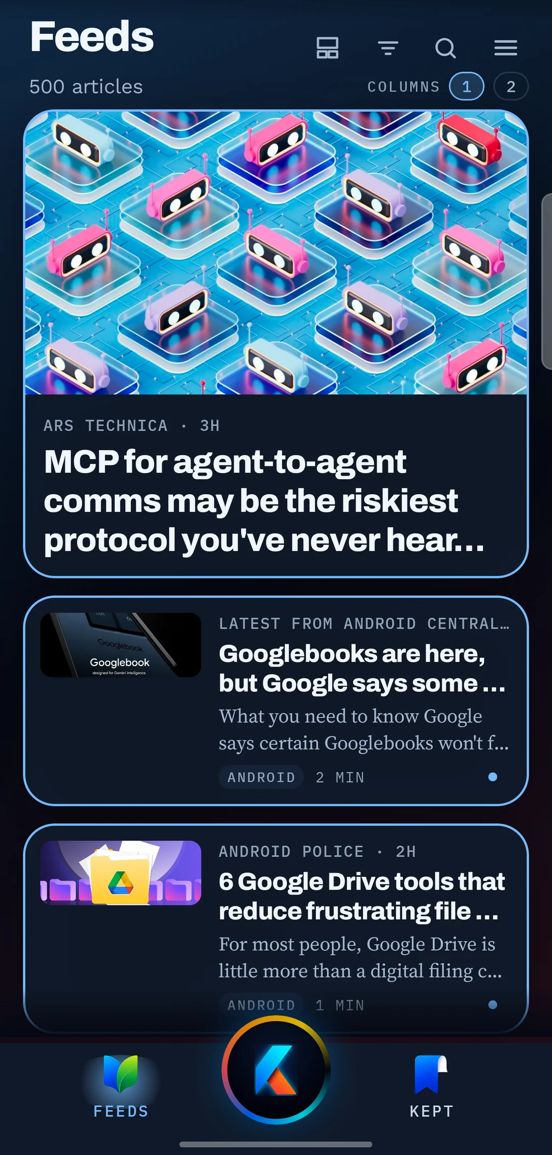 The Kept feed: new stories from the sources you follow